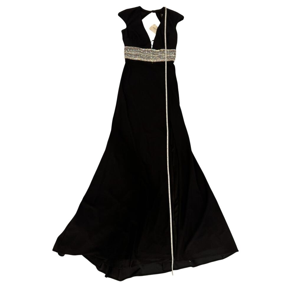 Xscape Mermaid Evening Gown Dress 4 Black Beaded Open Back Formal Gala Slit NWT - Picture 12 of 16